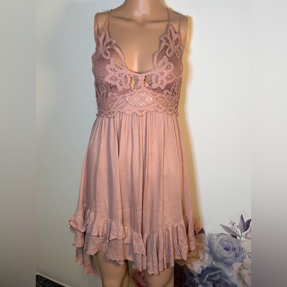 Free People Adela slip summer dress in pink flowy mini assymetrical
